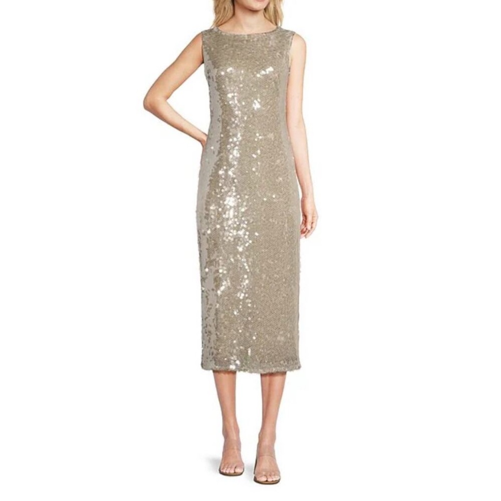 Alex Marie Gold Sequin Midi Dress